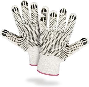 12 Pack PVC Double Side Dot String Gloves 10". String Knit Gloves with Plastic Dot Coating. Large Size Gloves. Knitted Cotton Polyester Gloves for Gen