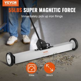 VEVOR 55Lbs Rolling Magnetic Sweeper with Wheels,Push-Type Magnetic Pick Up Sweeper, 24-inch Large Magnet Pickup Lawn Sweeper with Telescoping Handle,