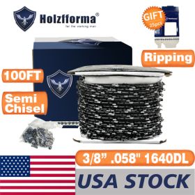 Holzfforma¬Æ 100FT Roll 3/8' .058'' Semi Chisel Ripping Saw Chain With 40 Sets Matched Connecting links and 25 Boxes