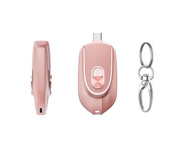 2 In 1 Mini Keychain Power Bank Keyring Hanging Buckle 2 Output Interfaces 5V 1200MAH Backup Power Bank Retractable Plug Waterproof Phone Charging Acc (Option: Pink-USB)