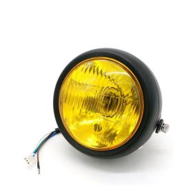 Modified Retro Headlight Black Shell Round Headlight (Option: Black-Yellow glass)