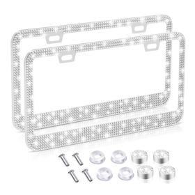 American Standard Diamond-studded Stainless Steel License Plate Frame (Color: White)