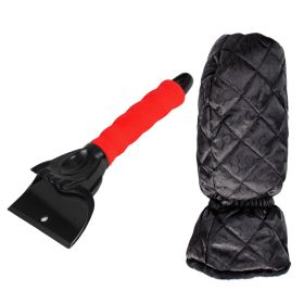 Car Windshield Snow Scraper Mitten With Durable Handle, Waterproof Snow Remover Glove With Warm Thick Soft Fleece (Color: Red)