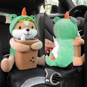 Creative Car Tissue Box Trash Can Two-in-one Cute Armrest Box Pumping Paper Box (Option: Green lucky Dog)