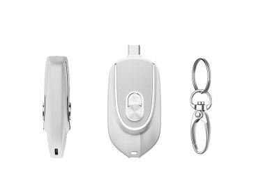 2 In 1 Mini Keychain Power Bank Keyring Hanging Buckle 2 Output Interfaces 5V 1200MAH Backup Power Bank Retractable Plug Waterproof Phone Charging Acc (Option: White-USB)