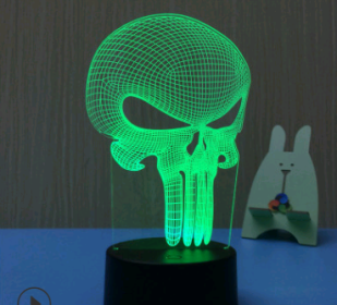 Led night light owl 3D table lamp can touch colorful (Option: Skull-Three tone light 4W)