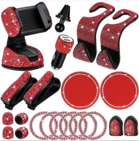 New Diamond-encrusted Hook Set Car Interior Products (Color: Red)