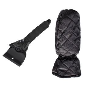 Car Windshield Snow Scraper Mitten With Durable Handle, Waterproof Snow Remover Glove With Warm Thick Soft Fleece (Color: Black)