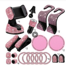 New Diamond-encrusted Hook Set Car Interior Products (Color: PINK)