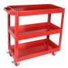 3-Tier Utility Cart, Commercial 3 Shelves Steel Service Tool Cart with Wheels, 330lbs Load Capacity, Red