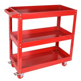 3-Tier Utility Cart, Commercial 3 Shelves Steel Service Tool Cart with Wheels, 330lbs Load Capacity, Red (Wheels: Brake Wheels, Color: Red)