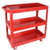 3-Tier Utility Cart, Commercial 3 Shelves Steel Service Tool Cart with Wheels, 330lbs Load Capacity, Red