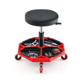 Shop Garage Adjustable Rolling Mechanic Stool with Tool Tray (Type: Tools Stool, Color: Red & Black)