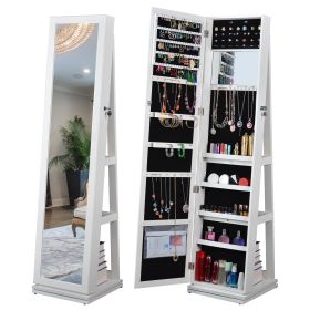 Full Length Mirror 360¬∞ Swivel Jewelry Cabinet (Color: Natural)