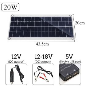 Outdoor Charging Polysilicon Battery Dual USB Interface Solar Panel (Option: 20W)