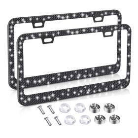 American Standard Diamond-studded Stainless Steel License Plate Frame (Color: Black)