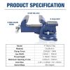 Bench Vise, Jaw  Swivel Base Clamp On Vice Table Vise Heavy Duty Bench Vise for Woodworking, Cutting Conduit, Drilling, Metalworking