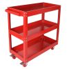 3-Tier Utility Cart, Commercial 3 Shelves Steel Service Tool Cart with Wheels, 330lbs Load Capacity, Red