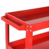 3-Tier Utility Cart, Commercial 3 Shelves Steel Service Tool Cart with Wheels, 330lbs Load Capacity, Red