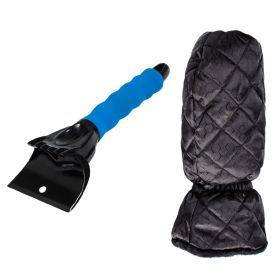 Car Windshield Snow Scraper Mitten With Durable Handle, Waterproof Snow Remover Glove With Warm Thick Soft Fleece (Color: Blue)