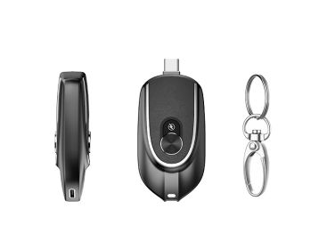 2 In 1 Mini Keychain Power Bank Keyring Hanging Buckle 2 Output Interfaces 5V 1200MAH Backup Power Bank Retractable Plug Waterproof Phone Charging Acc (Option: Black-USB)